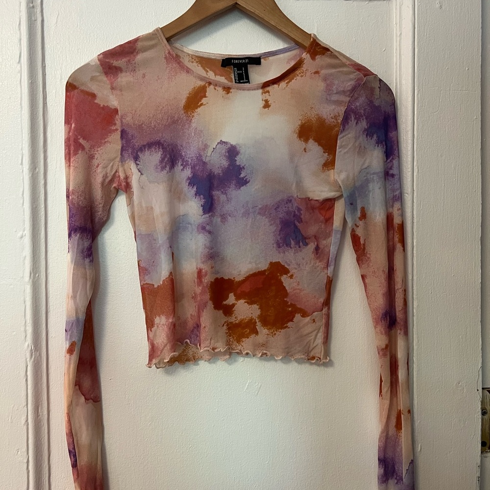 Colorful Tie-Dye Long Sleeve Mesh Top